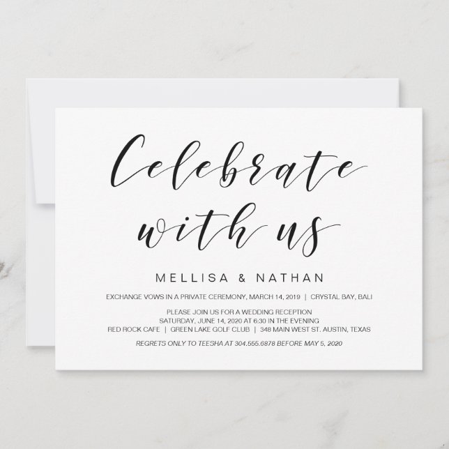 Beautiful Elegance, Black, Wedding Elopement Invitation (Front)