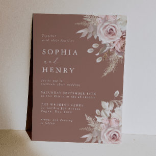 Beautiful Elegance: Blush Floral Roses Wedding Invitation