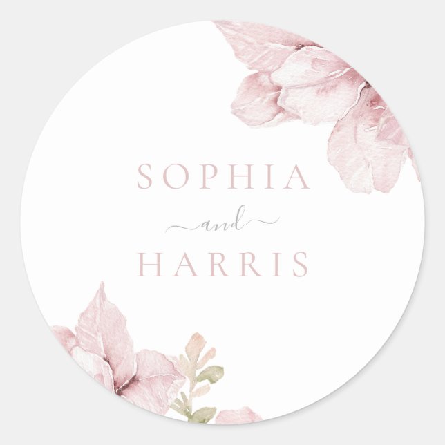 Beautiful Elegance Blush Floral Wedding Classic Round Sticker (Front)