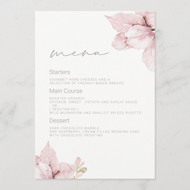 Beautiful Elegance Blush Floral Wedding Menu (Front)