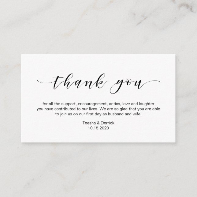 Beautiful Elegance, in Black, Wedding Thank you Enclosure Card (Front)