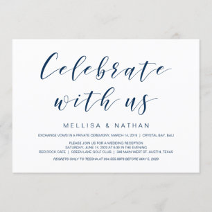 Beautiful Elegance, Navy Blue, Wedding Elopement Invitation