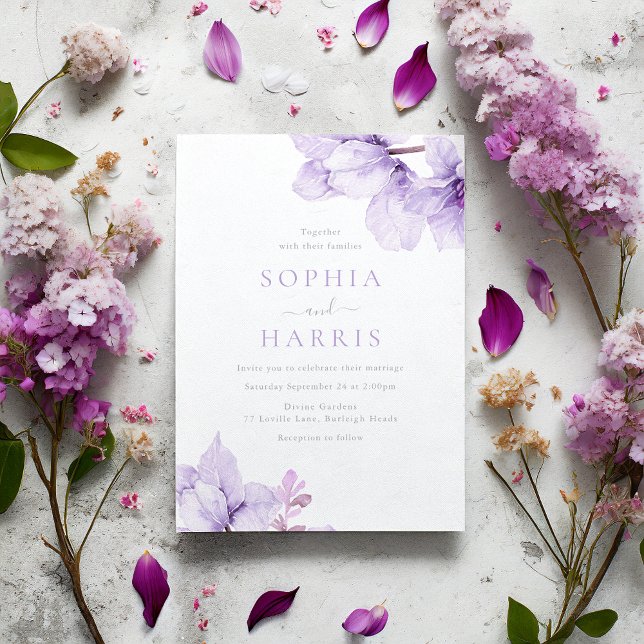 Beautiful Elegance Purple Floral Wedding Invitation (Creator Uploaded)