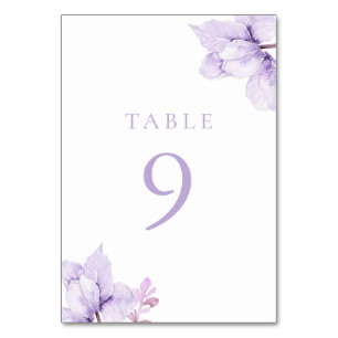 Beautiful Elegance Purple Floral Wedding Table Number