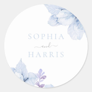 Beautiful Elegance Sky Blue Floral Wedding Classic Round Sticker