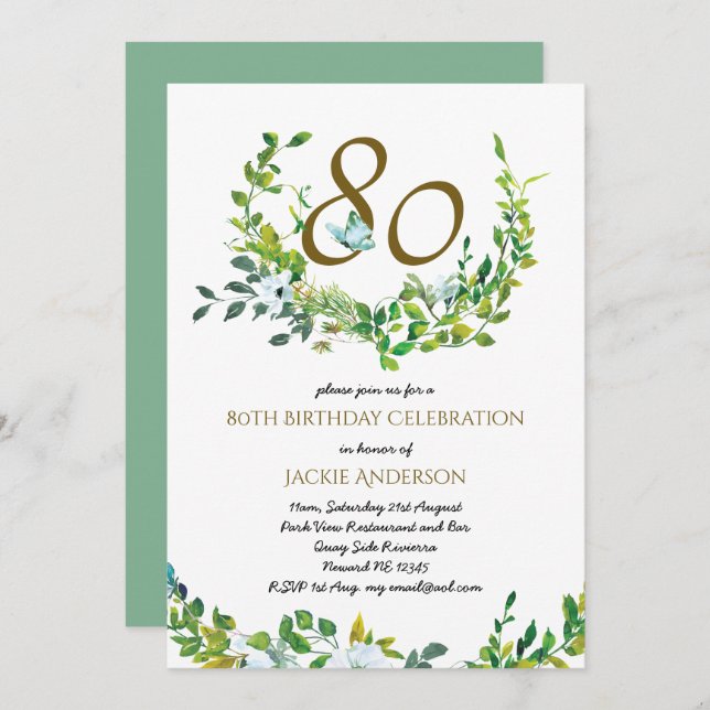 Beautiful Elegant 80th Birthday Invitations Wo/Man (Front/Back)