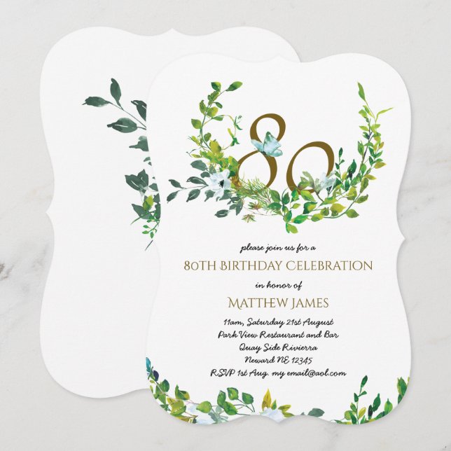 Beautiful Elegant 80th Birthday Invitations Woman (Front/Back)