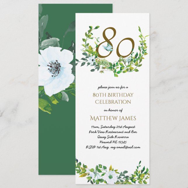 Beautiful Elegant 80th Birthday Invitations Womens (Front/Back)