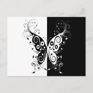 Beautiful elegant black and white butterfly swirls postcard