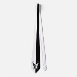 Beautiful elegant black and white butterfly swirls tie