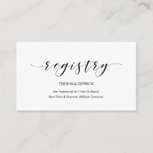 Beautiful Elegant, Black Script, Wedding Registry Enclosure Card