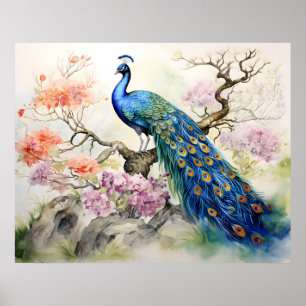 Beautiful Elegant Blue Green Peacock Fine Art Poster