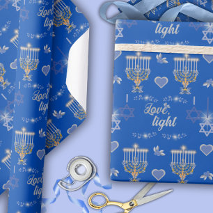 Beautiful Elegant Blue Hanukkah Menorah Wrapping Paper