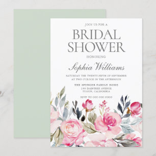 Beautiful Elegant Blush Flowers Bridal Shower Invitation