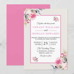 Beautiful Elegant Blush Pink Floral Wedding Invitation