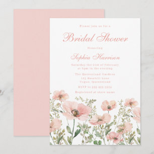 Beautiful Elegant Blush Wildflower Bridal Shower Invitation
