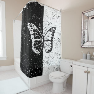 Beautiful Elegant Butterfly Black White Day Night Shower Curtain