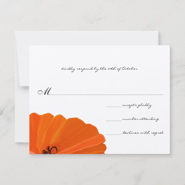 Beautiful Elegant Coral Poppy Wedding RSVP  Invitation (Front)
