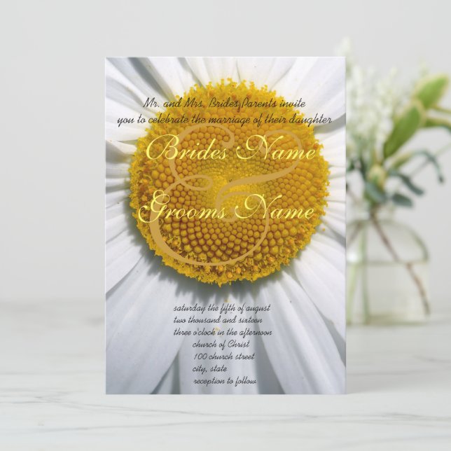 Beautiful Elegant Daisy Wedding Invitation (Standing Front)