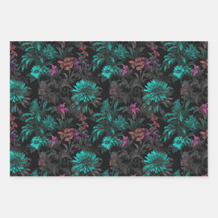 Beautiful Elegant Dark Teal Floral Wallpaper Print Wrapping Paper Sheet