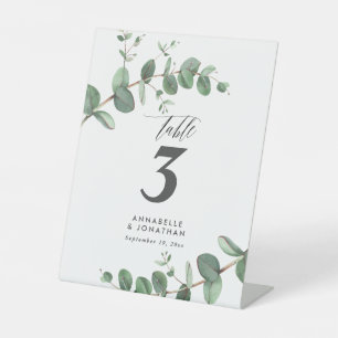 Beautiful elegant eucalyptus foliage wedding table pedestal sign