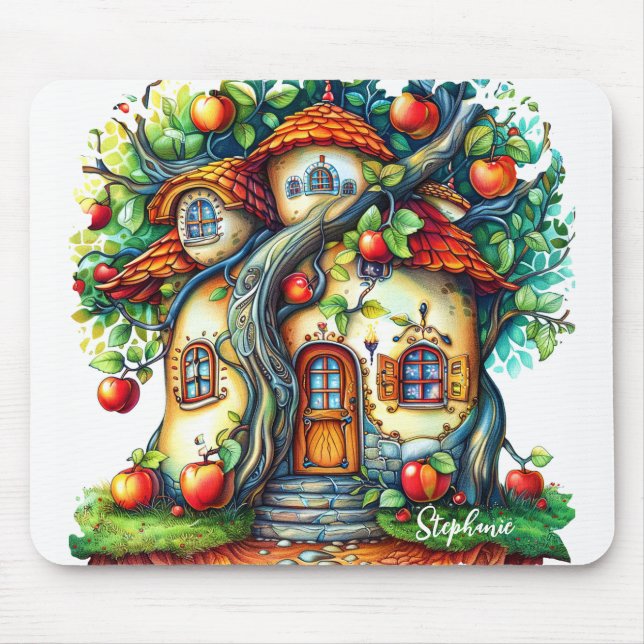 Beautiful Elegant Fantasy Apple Fruit House Mouse Mat (Front)