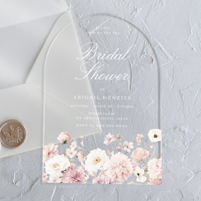 Beautiful Elegant Floral Bridal Shower Acrylic Invitations (Creator Uploaded)
