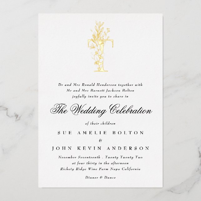 Beautiful Elegant Floral GOLD Monogram Wedding (Front)