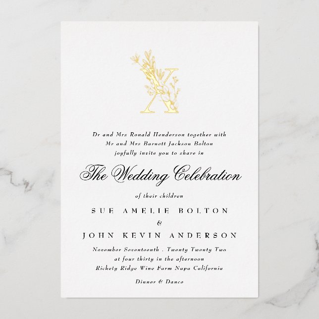 Beautiful Elegant Floral GOLD Monogram Wedding (Front)