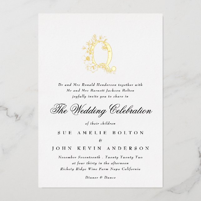Beautiful Elegant Floral GOLD Monogram Wedding (Front)