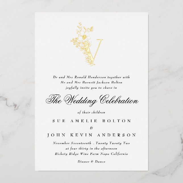 Beautiful Elegant Floral GOLD Monogram Wedding (Front)