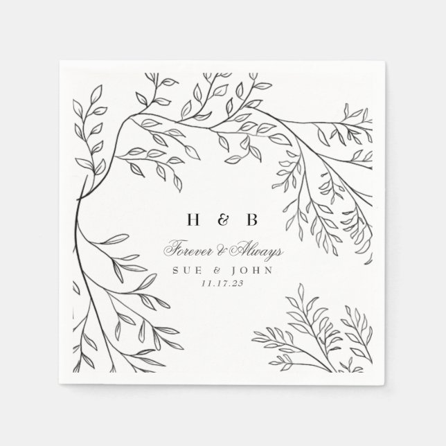 Beautiful Elegant Floral Sketched Wedding Napkin (Front)