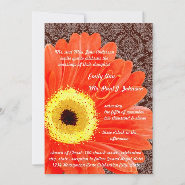 Beautiful Elegant Gerber Daisy Wedding Invitation (Front)