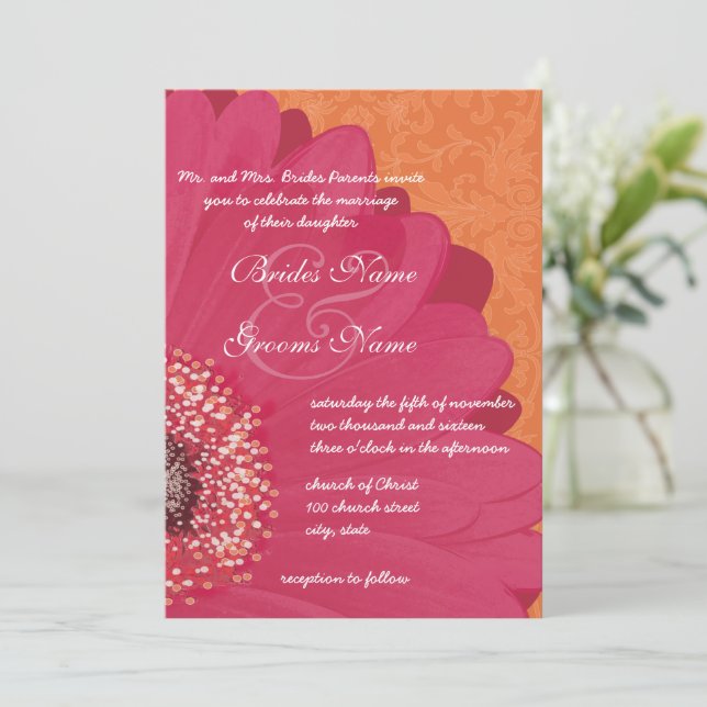 Beautiful Elegant Gerber Daisy Wedding Invitation (Standing Front)