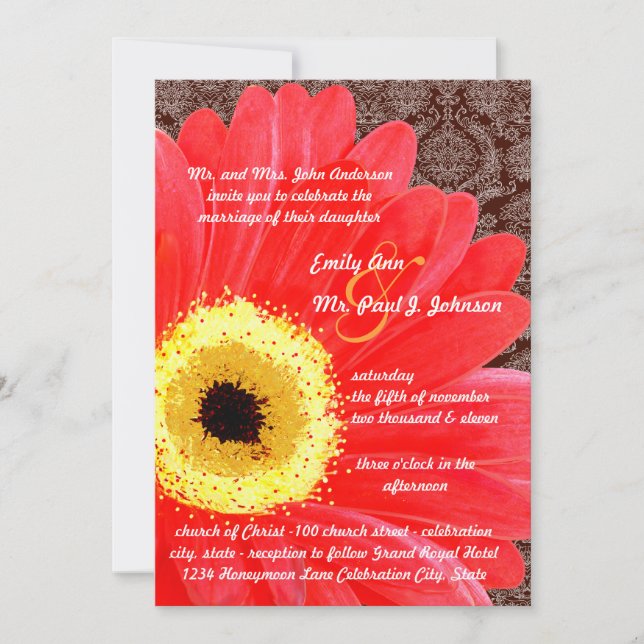 Beautiful Elegant Gerber Daisy Wedding Invitation (Front)