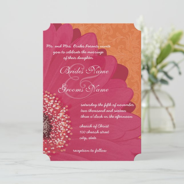 Beautiful Elegant Gerber Daisy Wedding Invitation (Standing Front)