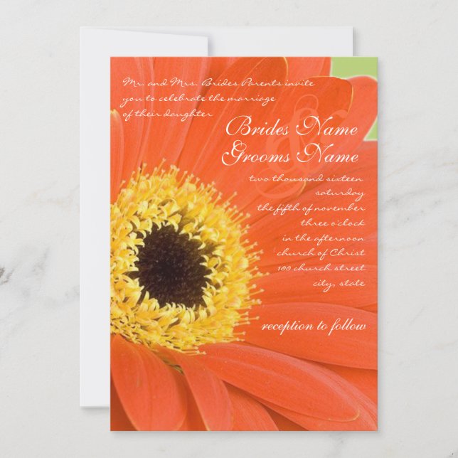 Beautiful Elegant Gerber Daisy Wedding Invitation (Front)