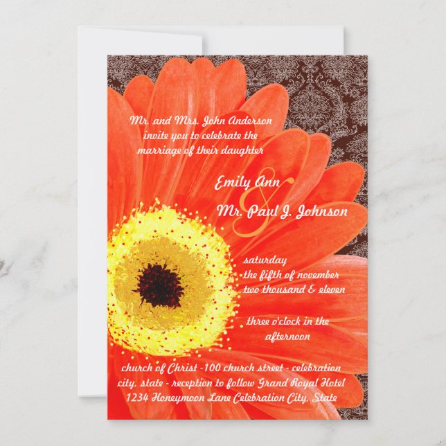 Beautiful Elegant Gerber Daisy Wedding Invitation (Front)