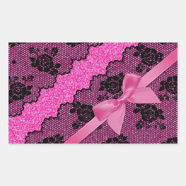 Beautiful elegant girly black lace roses dots rectangular sticker (Front)