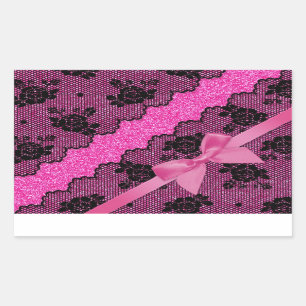 Beautiful elegant girly black lace roses dots rectangular sticker