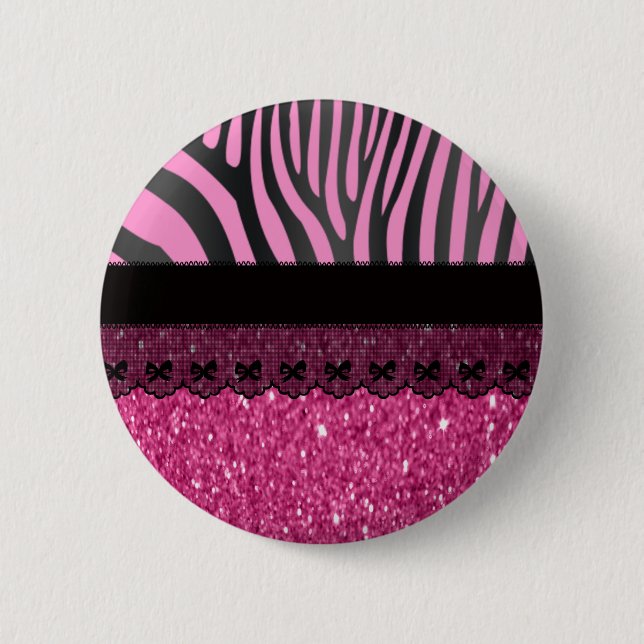 Beautiful elegant girly  zebra lace glitter effect 6 cm round badge (Front)