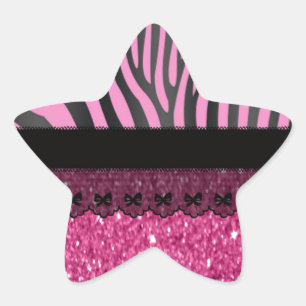 Beautiful elegant girly  zebra lace glitter star sticker