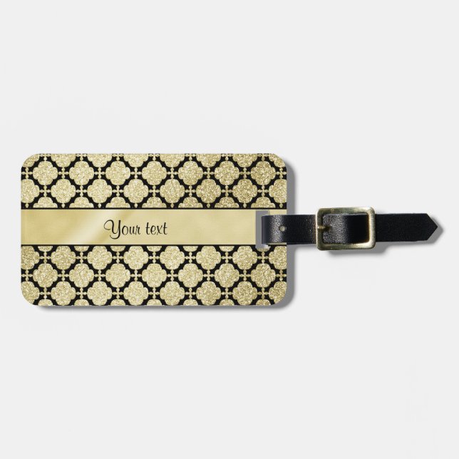 Beautiful Elegant Gold & Black Symetrical Luggage Tag (Front Horizontal)