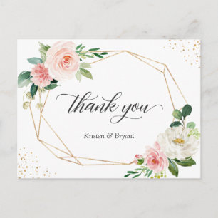 Beautiful Elegant Gold Blush Floral Thank You Postcard