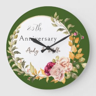 Beautiful Elegant Green Floral Wreath Wedding Large Clock