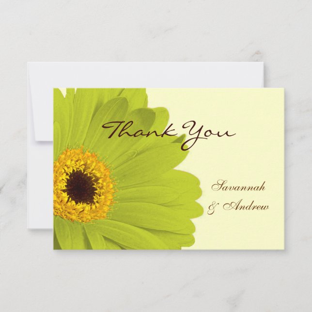 Beautiful Elegant Green Gerber Daisy Wedding Thank You Card (Front)