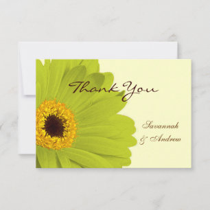 Beautiful Elegant Green Gerber Daisy Wedding Thank You Card