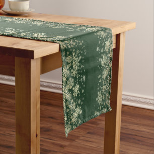 Beautiful Elegant Green & Gold Snowflakes   Short Table Runner