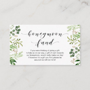 Beautiful Elegant Greenery, Black, Honeymoon Fund Enclosure Card