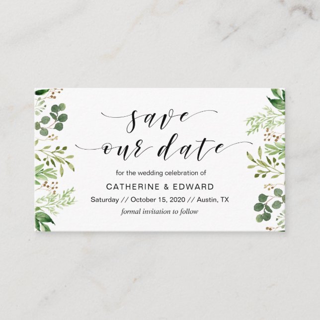 Beautiful Elegant Greenery, Black,, Save the date Enclosure Card (Front)